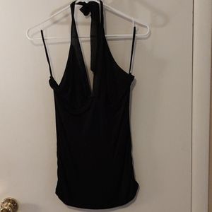 Black dressy halter top w/ delicate sheer detail